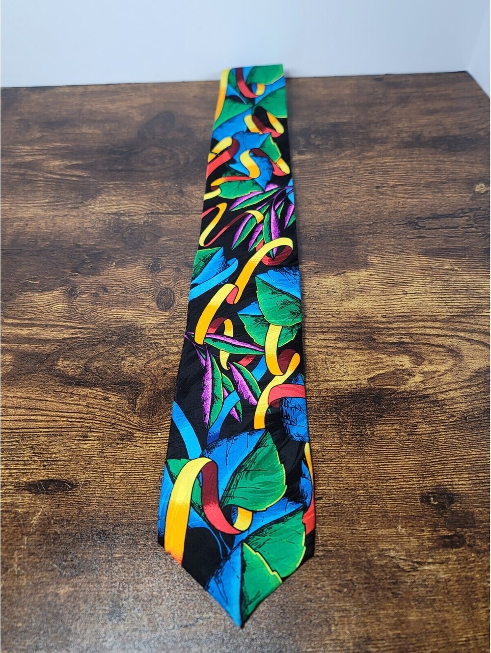 Vtg 1996 Rush Limbaugh 100% Silk Tie No Boundaries Leaves Ribbon Vibrant Jungle